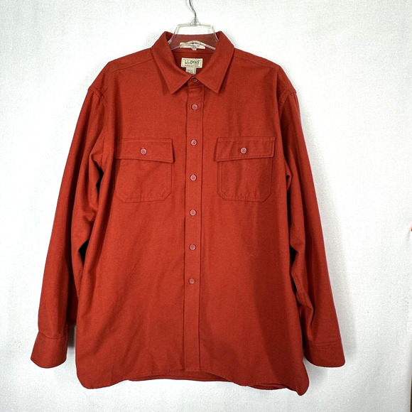L.L. Bean Other - LL Bean Mens Chamois Cloth Shirt XL Rust Orange Thick Shacket Vintage Barn Work